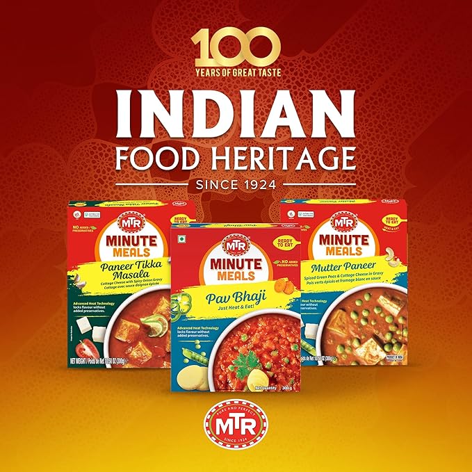 MTR - Pav Bhaji - Spiced Vegetable Gravy - Authentic Indian Ready-to-Eat Meal - Plant-Based, Delicious Microwaveable Meal - Quick & Easy Nutritious Indian Food - Suitable for Vegetarians (Pack of 6)