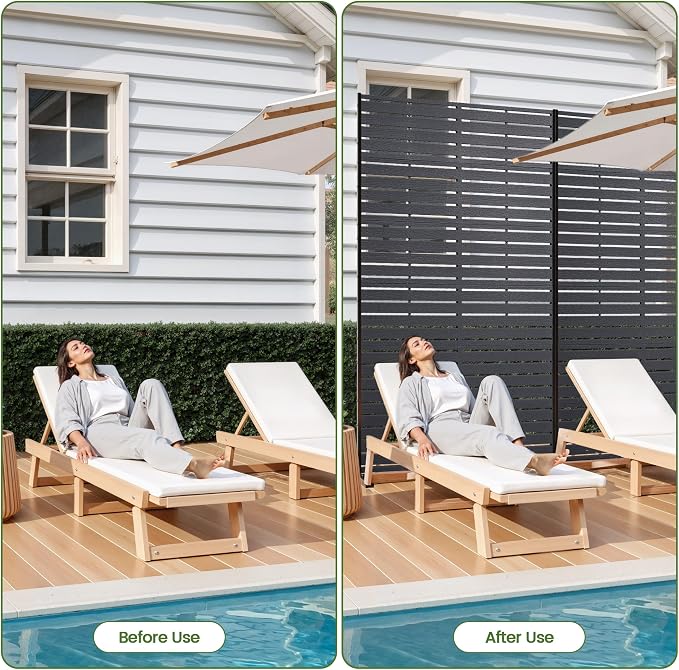 Outdoor Privacy Screen 72" H HDPE Decorative Freestanding Privacy Panel, Sandblasting Louvered Privacy Screens with Stand, Weather-Resistant Panel for Patio, Balcony, Backyard(6 Panels)