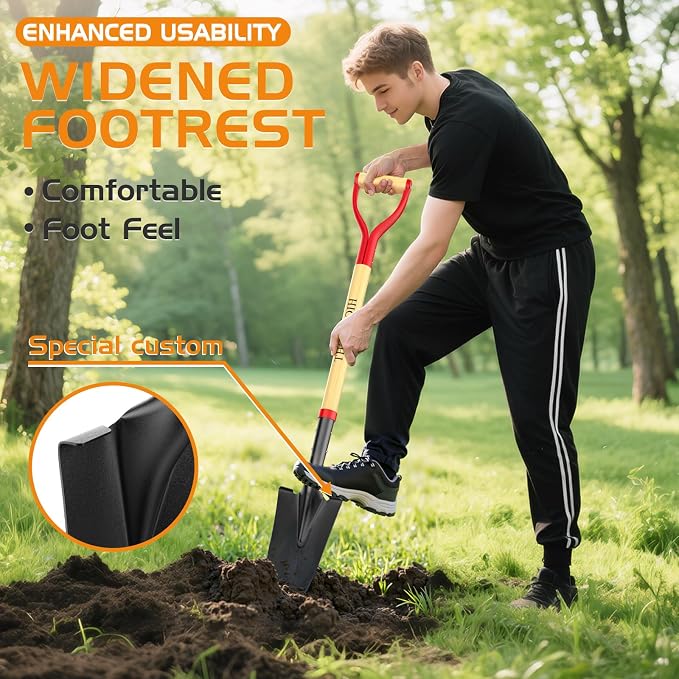 HIGHLIGHT 45-Inch Spade Shovel for Digging, Heavy Duty Transplanting & Drain Spade with Steel D-Grip and Wooden Handle, Lightweight Sharp Shooter Trench Shovel for Gardening
