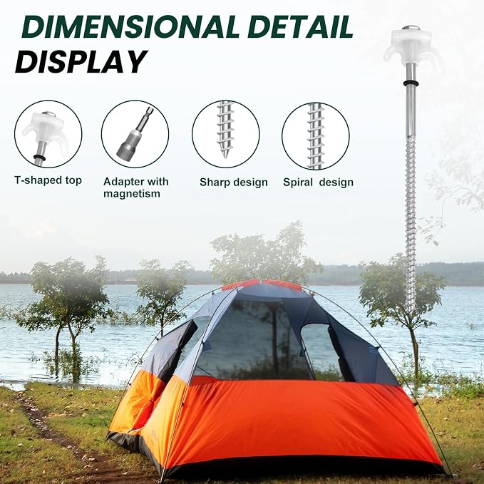 20 Pack 8" Heavy Duty Metal Tent Stakes, Screw in Tent Stakes, Ground Anchors for Camping, Canopy, Inflatable, Yard, Glow in The Dark Ground Anchors, Hexagonal Head Drive and Storage Box (White)