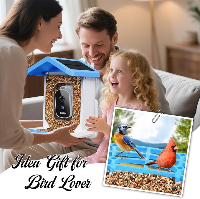 Smart Bird Feeder with Camera, AI Bird Species Identification Solar Powered Panel, 2.5k HD Video Bird House with Camera for Outside Garden, Ideal Gifts for Lover, Father's Day, Blue
