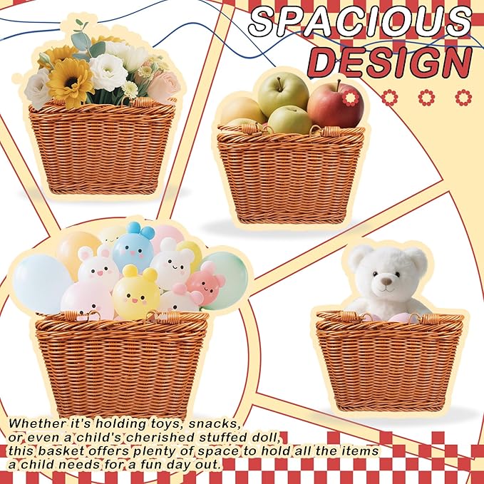Wicker Picnic Basket for Kids, Small Woven Rattan Basket with Handles Brown Garden Harvest Hamper Basket Empty for Storage Toy Flower Wedding