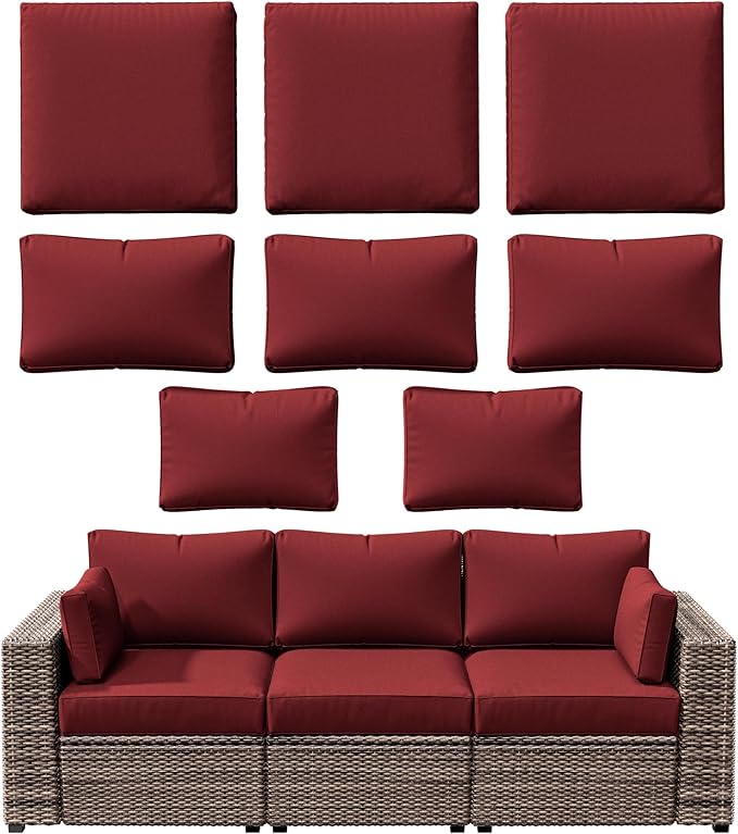 8p Outdoor Cushion Slipcovers Outdoor Patio Cushions Covers Replacement Waterproof with Zipper for 3-Seat Rattan Sofa Patio Furniture Cushion Covers, Covers Only