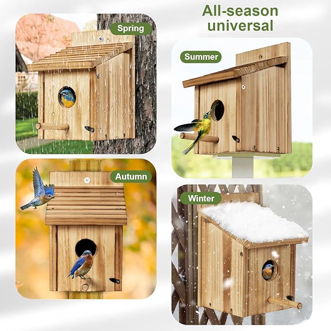 NATUREYLWL Outdoor Wooden Bird House, Birdhouse DIY Assembly Kit, Durable Bluebird Nesting Box with Cleaning Door, Weather-Resistant Garden Decor for Small Wild Birds