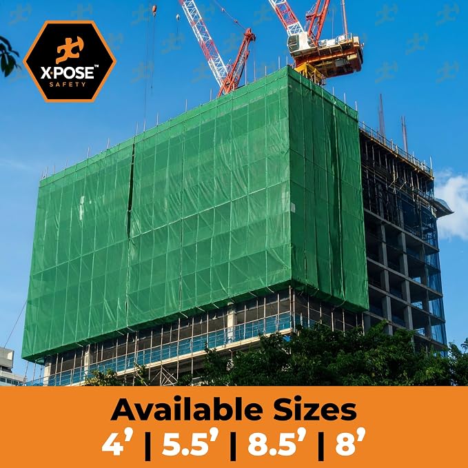 Xpose Safety Construction Safety Netting – 8.5' x 150', 1/4" Mesh Scaffold Safety Net, Temporary Material Roll, Visibility Fence, Heavy-Duty Fire Retardant, Green (35-Pack)