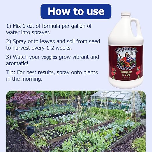 Neptune’s Harvest Organic Tomato & Vegetable Plant Fertilizer (2-4-2) - Liquid Plant Food w/Fresh Fish, Seaweed, Molasses, Yucca Extract, & Humic Acids - for Vegetable Garden (Gallon)