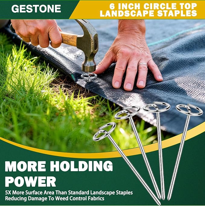 240 PCS Landscape Fabric Staples Pins,Thickened 8 Gauge Circle Top Landscape Fabric Stakes, 6 inch Galvanized Weed Barrier Stakes Pins with Removal Tool, Garden Staples for Weed Barrier Fabric