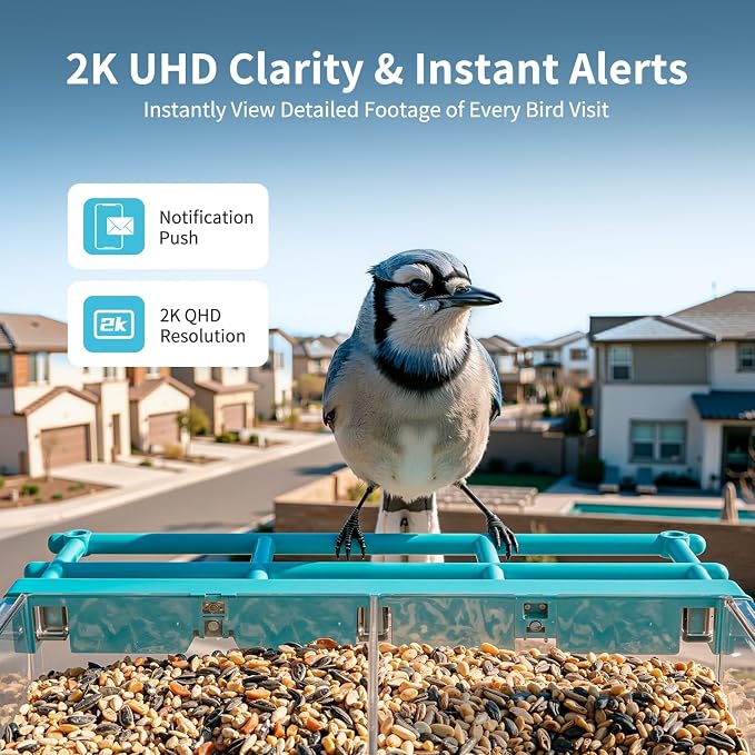 2026 Upgraded Window Bird Feeder with Camera, 2K UHD Window Bird Feeders for Outdoors with Strong Suction Cups, 2.4G & 5G WiFi, AI Bird Identification, 24/7 Local Recording - Perfect for Bird Watching