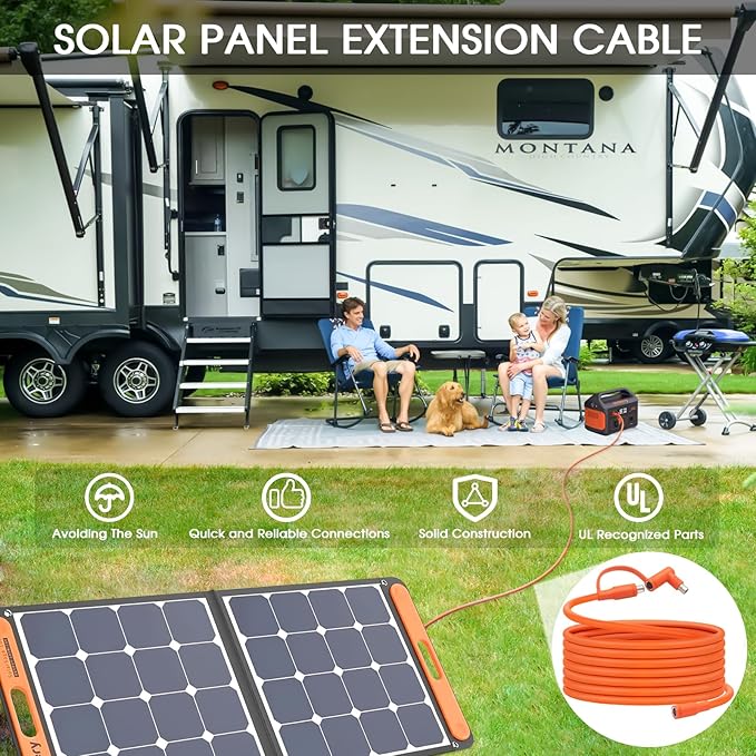 Solar Panel Extension Cable Compatible with Jackery Solar Panel Connector Perfectly for Gz Yeti, Aker, Jackery Portable Power Station (25 Feet)