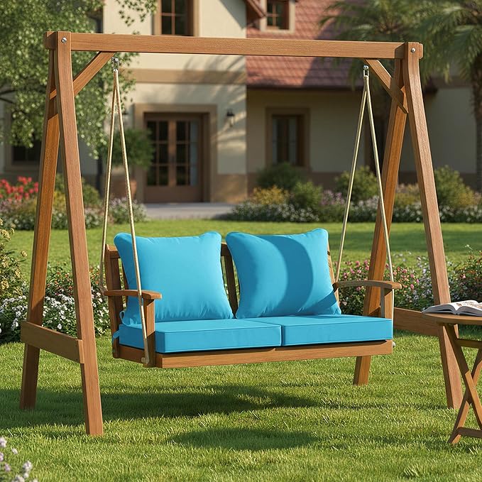 Summsun Waterproof Outdoor Cushions for Patio Furniture, Fade Resistant Backrest and Deep Seat Cushion Set with Removable Cover, 24 x 24 Inch, Teal, Set of 2
