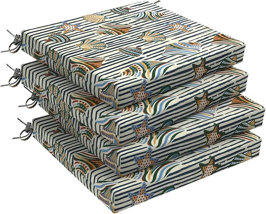 DYTXIII Set of 4 Outdoor Chair Cushions, Water Resistant 18.5"x16"x2" Square Seat Cushion for Patio Dining Chairs, High-Density Replacement Pads for Indoor Outdoor Furniture - Crayon Shells