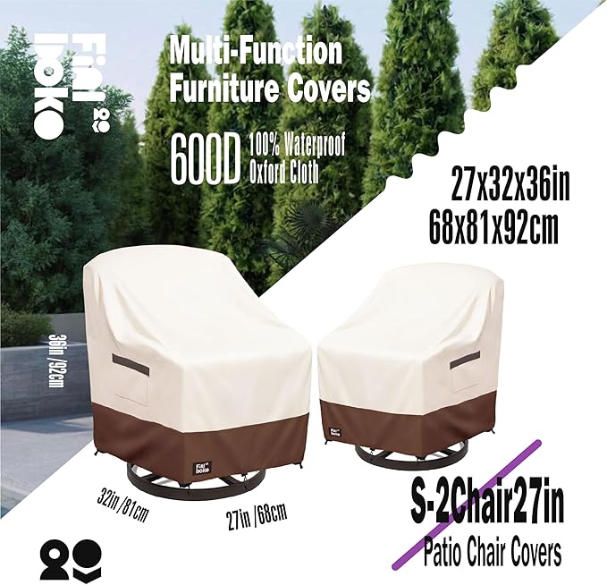 Patio Chair Covers 2 Pack,27Wx32Dx36H inches Outdoor Chair Covers,100% Waterproof Heavy Duty Outdoor Furniture Covers Waterproof,Beige&Brown Modern Style Patio Furniture Cover