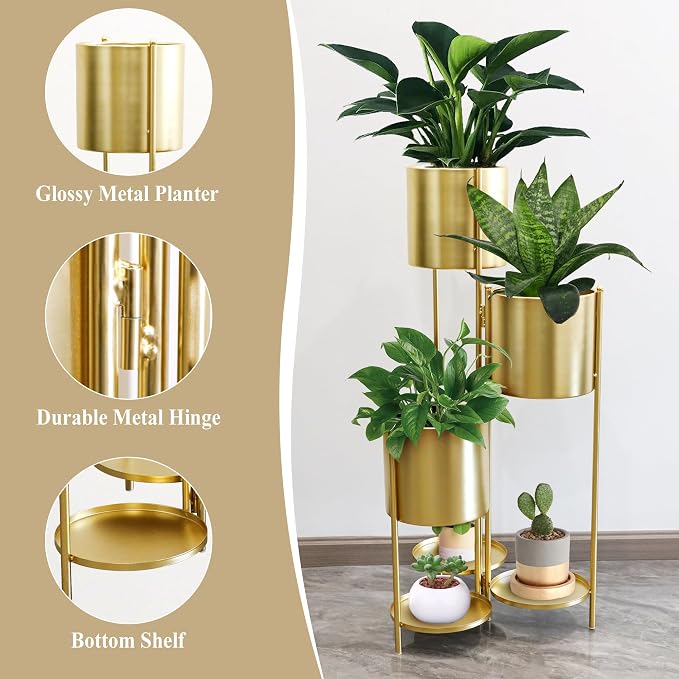 TRIROCKS 35.5'' High Metal Plant Stand 6 Tier 6 Potted Indoor Flower Pot Stand Holder Shelf Outdoor Foldable Decorative Storage Shelf Rack for Multiple Potted Plants Patio Garden Living Room Corner(Gold)