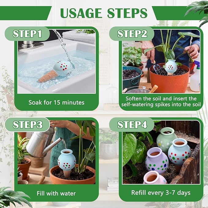 Domensi 4 Pack Terracotta Plant Watering Devices, Self Watering Spikes, Polka Dot Wine Bottle, Automatic Insert System Decorative Stakes, Cute Plant Spikes for Indoor Outdoor Plants