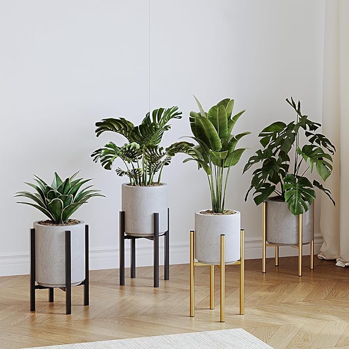 Adjustable Metal Plant Stand Indoor, Fits 8-14 Inch Pots, Mid Century Modern Gold Planter Holder,2 Heights, Heavy Duty 160 lb, Indoor Outdoor Corner Floor Pot Stand, Golden