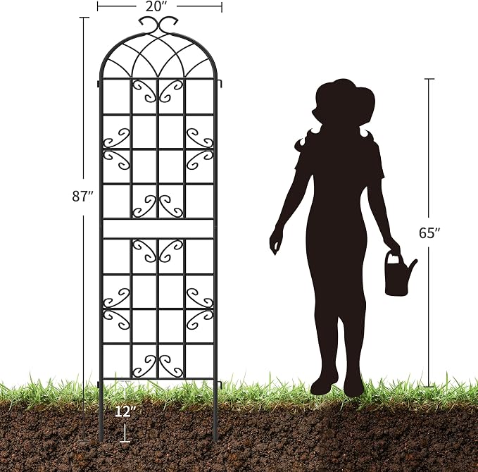 2 Pack 87x20in Garden Trellises, Butterfly Black Metal Coated Rustproof Trellis for Climbing Plants Outdoor, Roses, Vegetables, Vines, Cucumbers