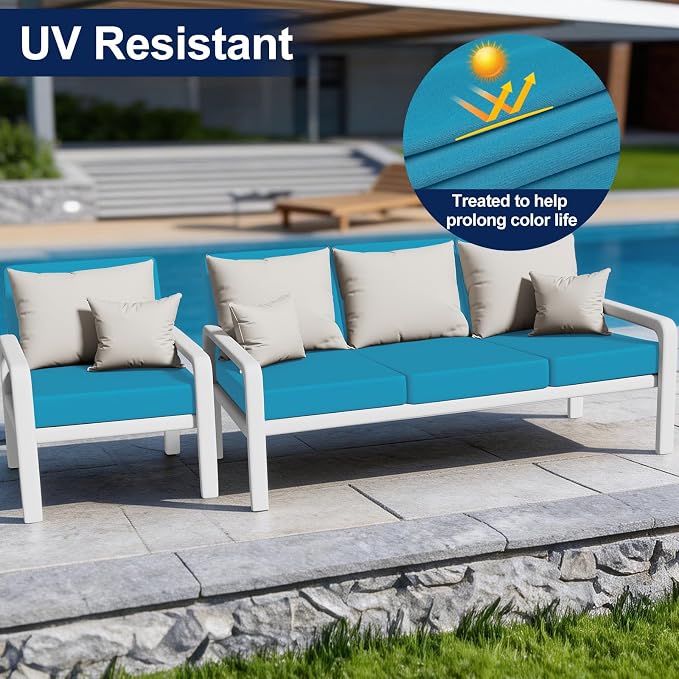 Smiry Waterproof Patio Cushion Covers, Stretch Outdoor Couch Slipcovers Replacement Washable Furniture Protector Sofa Chair Seat Cover for Dogs and Pets (4 Pcs, Teal)