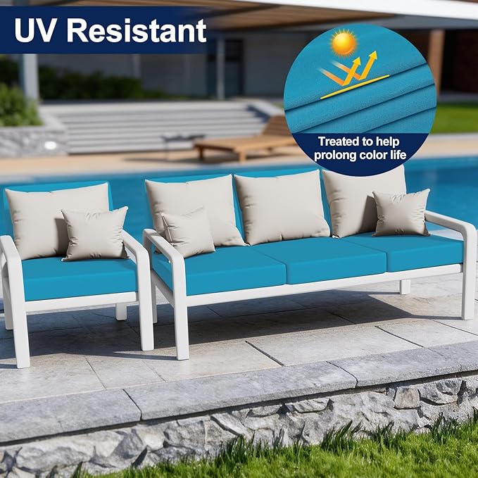Smiry Waterproof Patio Cushion Covers, Stretch Outdoor Couch Slipcovers Replacement Washable Furniture Protector Sofa Chair Seat Cover for Dogs and Pets (12 Pcs, Teal)