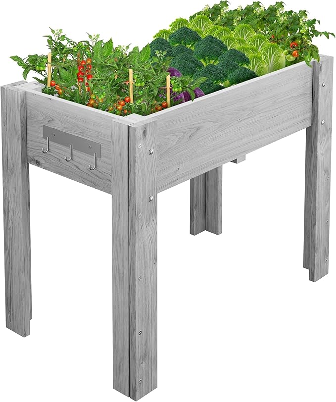 48x24x30IN Wooden Raised Garden Bed with Legs, Elevated Reinforced Large Planter Box for Vegetable Flower Herb Outdoor, Standing Growing Bed forGardening/Backyard/Patio/Balcony, Liner Included
