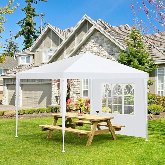HOTEEL 10x10FT Event Canopy Party Tent for 8-12 People with 4 Removable Sidewalls, 2 Zipper Doors, 8 Ropes and 16 Stakes, Carpas para Fiestas for Patio Wedding Backyard, White