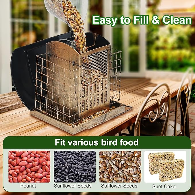 Suet Bird Feeder Outdoor Hanging with 2 Metal Mesh Cages - Attracts Woodpeckers, Finches, Sparrows - Wild Bird Feeder for Garden, Yard Decoration or Gift