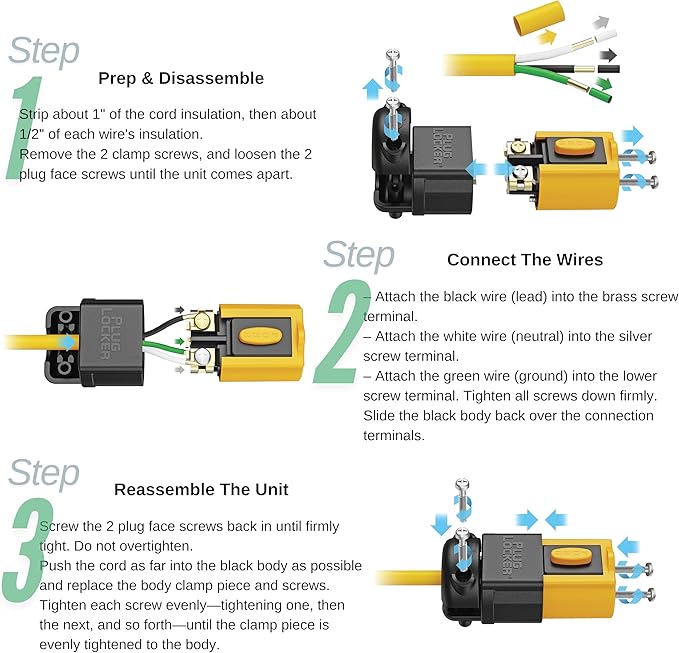 Locking Extension Cord Connector Replacement End - 15A, 125V - No More Accidental Disconnections, Indoor/Outdoor Use, Impact-Resistant (1)