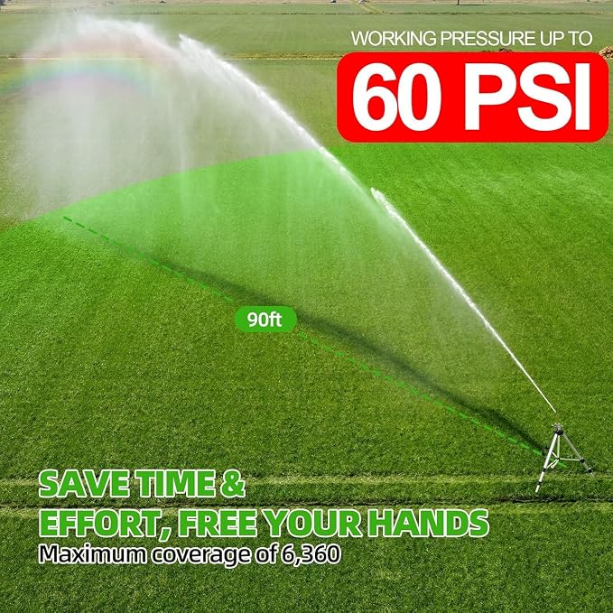 SPECILITE Brass Impact Sprinkler on Tripod Base & 75ft 304 Stainless Steel Garden Hose