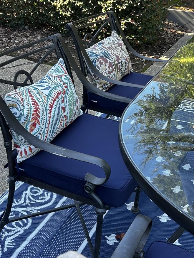 FLYMEI Patio Cushion Covers 18x18x2 Waterproof Outdoor Cushion Cover Replacement 4Packs Outdoor Seat Cushion Slipcover for Rattan Chair Sofa, Navy Blue