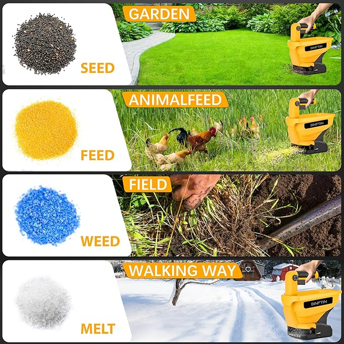 Dinftin Battery Operated Spreader Compatible for Dewalt 20V/60V Li-ion Battery, Seed Spreader Handheld Available Year-Round, Grass Seeds, Rock Salt and De-icer Out-Doors (Battery not Included)