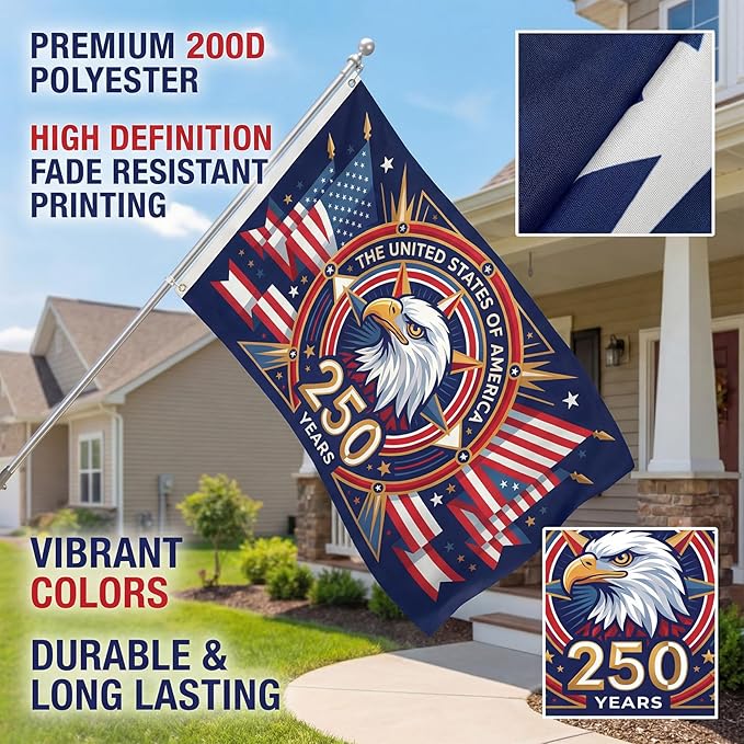 American 250th Anniversary Flag 3x5 Outdoor USA 1776 Patriotic Freedom Banner Decor (United States)