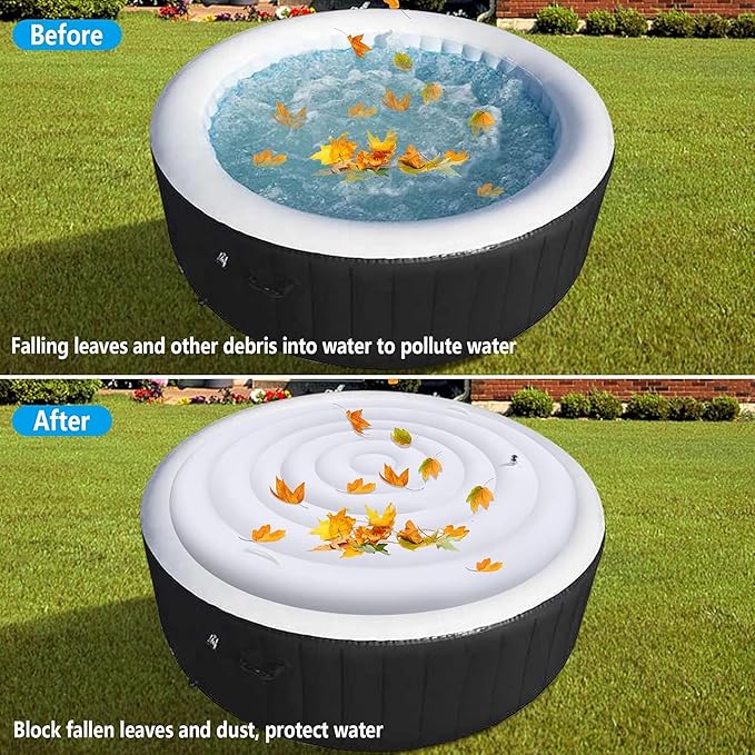 5.4 Ft Inflatable Hot Tub Cover - Energy Saving Lid for Round Hot Tub - Foldable Protective Rain Overflow Cover for Outdoor Inflatable Hot Tubs
