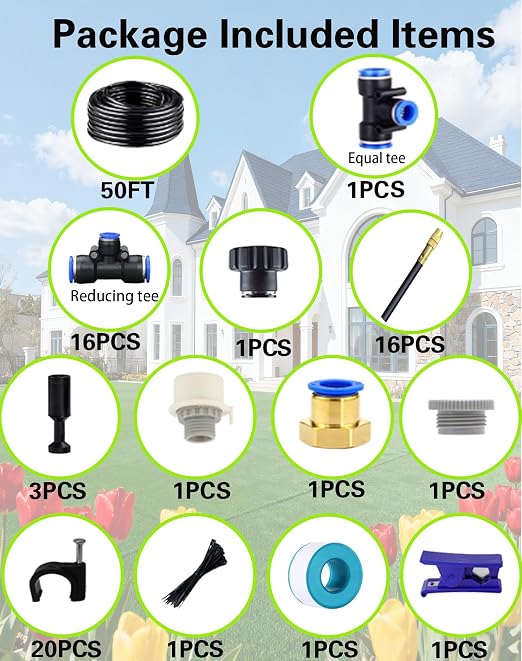 Drip Irrigation System,Automatic Garden Watering System, 360 Adjustable Mist Sprayer Nozzle, High Volume Water Flow Rotating Sprinkler Head for Garden,Patio,Potted Plants, Fine Misting to Jet Spray