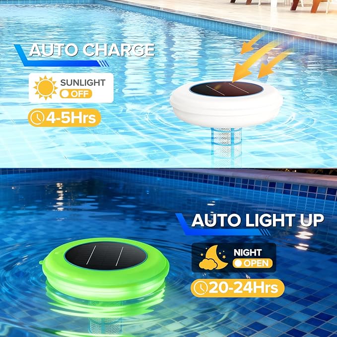 Aisdan Solar Pool Ionizer, Upgraded Larger Solar Panel Copper Pool Ionizer Floater Auto Switching of Multi-Colored LED Night Light, Ionizador Solar for Above Ground, Inground Pool, Up to 45,000 Gal