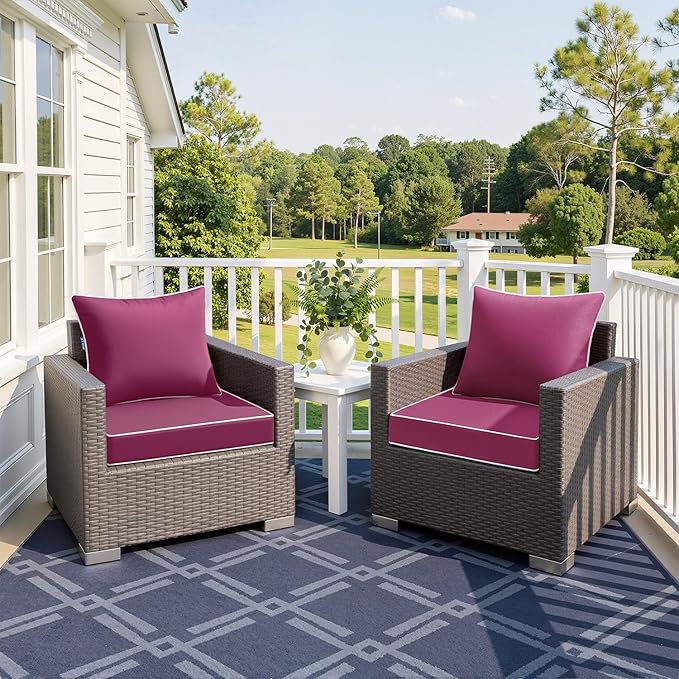 MIULEE Hot Pink Outdoor Seat Cushion 24x24 Inch Waterproof & 3 Year Fade Resistant Deep Seat and Back Cushion for Patio Furniture Chair Sofa Couch with Handle and Adjustable Straps
