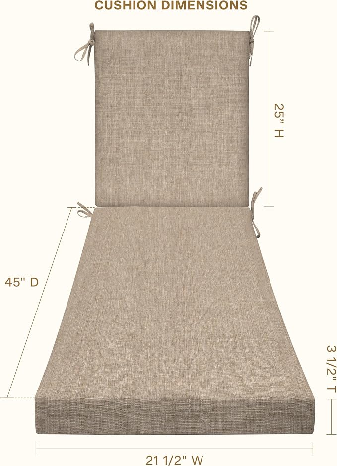 Honeycomb Outdoor Chaise Lounge Cushion for Patio Furniture, Water & Fade Resistant, Removable Cover, 21.5 x 70, Heritage Textured Solid Birch Tan