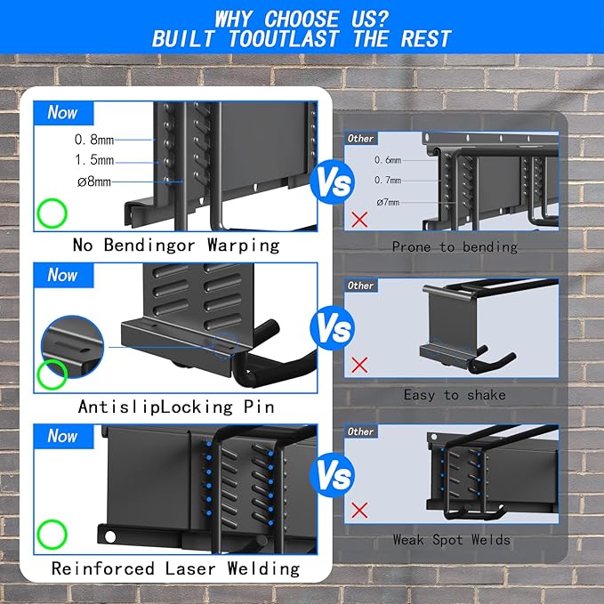 CBWLWJ Garage Tool Organizer Wall Mount, 48 inch Garage Wall Organizer, 400lbs Sturdy Garden Tool Organizer with 7 Adjustable Hooks, for Yard, Shed, Basement, Workshop(Black)