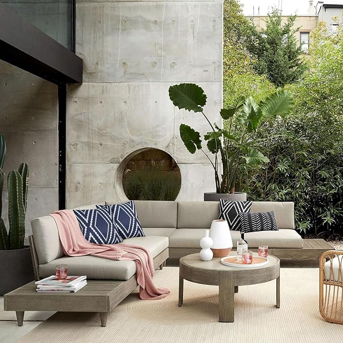 Adabana Outdoor Waterproof Throw Pillow Covers Set of 2 Boho Geometric Pillows Cover for Patio Garden 16 x 16 Inch Navy Blue