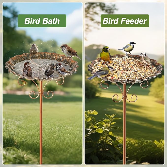 Bird Feeders Station Tray, Pole Stand Station Outdoor Accessory, 30 Inch Metal Feeder Bird Bath for Attracting Wild Birds Hummingbirds