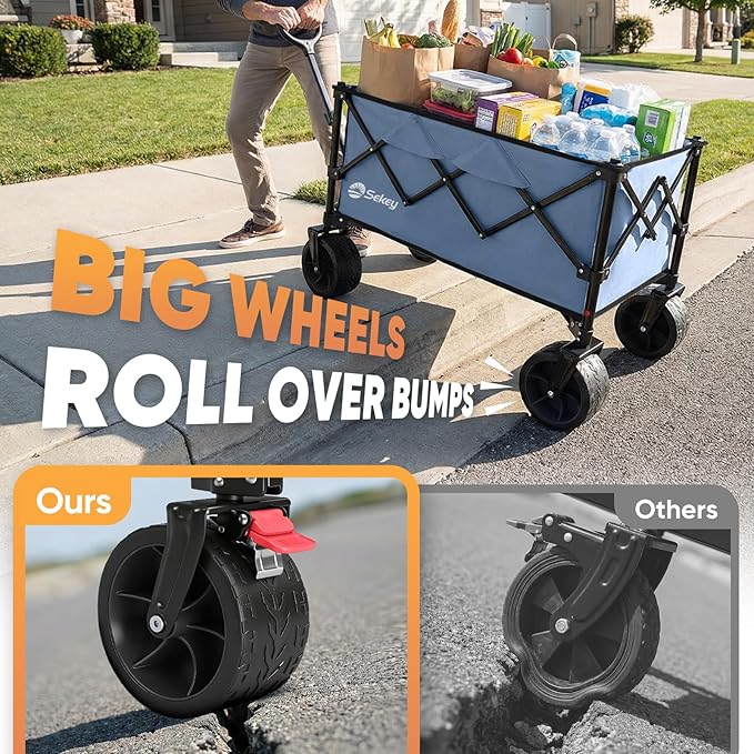 Sekey 150L Wagons Carts Foldable with Big All-Terrian Beach Wheels, Collapsible Heavy DutyWagon, Extra Large Folding Wagon,Foldable Wagon for Camping, Garden, Sports. Blue