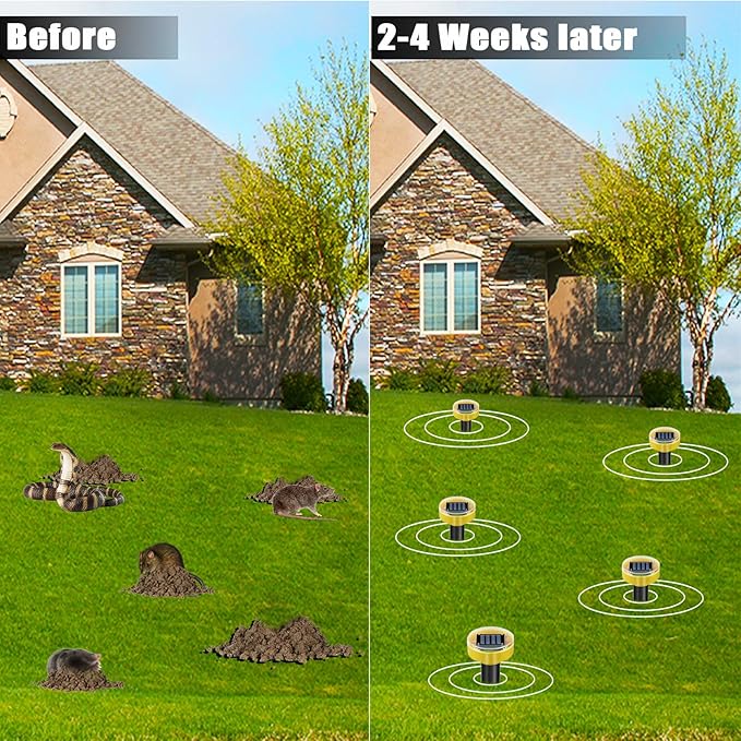 10 Pack Solar Powered Snake Repellent for Yard, Ultrasonic Mole Repellent, Gopher Repeller Sonic Mole Deterrent Spikes, Snake Gopher Mole Vole Repellent Outdoor for Lawn Garden & Yard