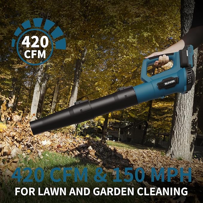 LEAPUL Leaf Blower Cordless, 21V Electric Leaf Blower with 2×2.0Ah Batteries & 1 Fast Charger, Lightweight Battery Powered Blower for Lawn Care, Patio Cleaning