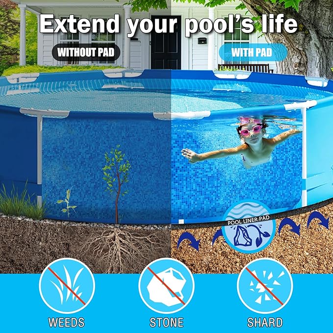 18FT Round Heavy Duty Pool Pad for Above Ground Pools, 8.4 OZ/M² Puncture Resistant Liner Protector, Seamless Under Pool Mat Extends Liner Life Geotextile Ground Cloth Gravel Concrete Dirt
