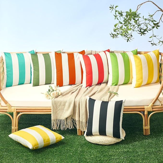 Allorry Outdoor Pillow Covers 20x20 Set of 2 Orange Striped Decoration Throw Pillow Covers for Spring Summer Outdoor Waterproof Garden Patio Furniture Sofa Bed Home Decor JB007-I20