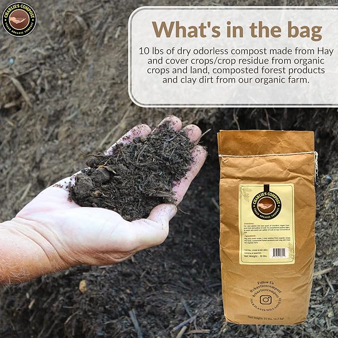 Charlie's Vegan Compost - Concentrated Organic Gardening Vegan Cruelty Free Plant Soil Amendment Dirt Booster - Indoor or Outdoor Garden Farming, Increase Yield in Vegetables, Plants - 10 Lb