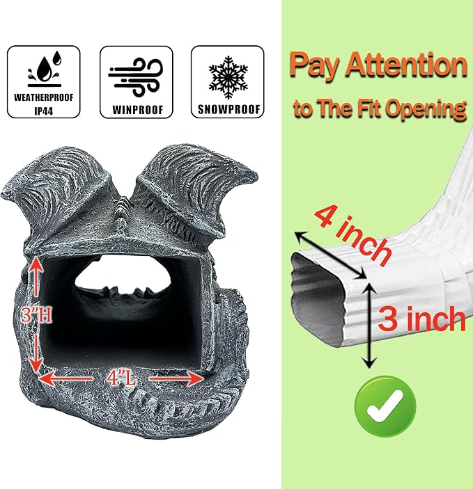 Teaeeno Gargoyle Gutter Downspout Extension, Gothic Statue Gutter Downspouts Extension, Funny Animal Garden Splash Block Outdoor Sculpture, 3"×4" Rain Gutter Downspout Splash Block