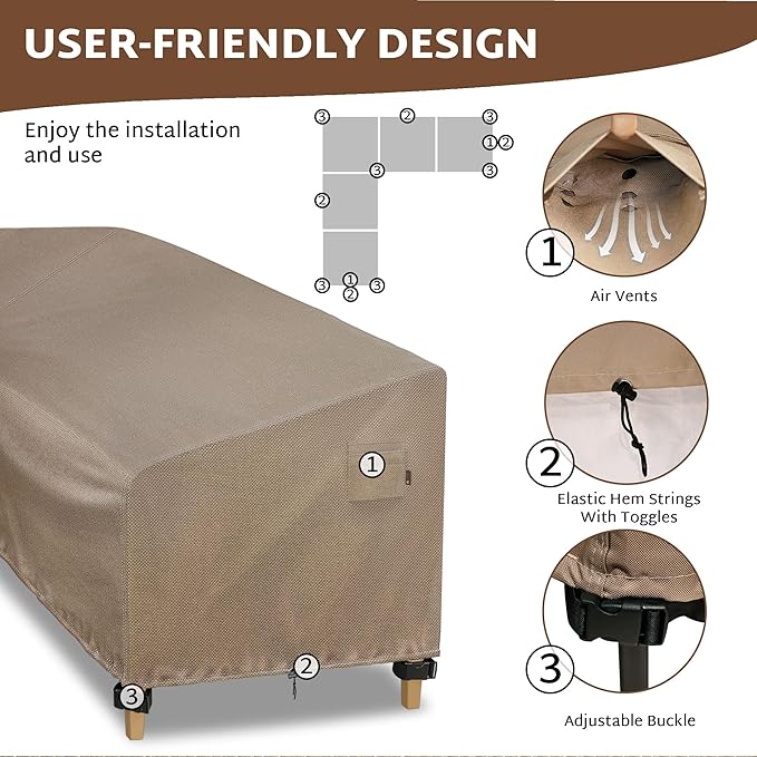 iBirdie Outdoor Sectional Cover fit 100 x 100 inch, 99 x 98, 97 x 96 L-Shaped Patio Sofa Waterproof Weatherproof 600D Heavy Duty Garden Furniture Cover for Outside L Shape Couch, Brown