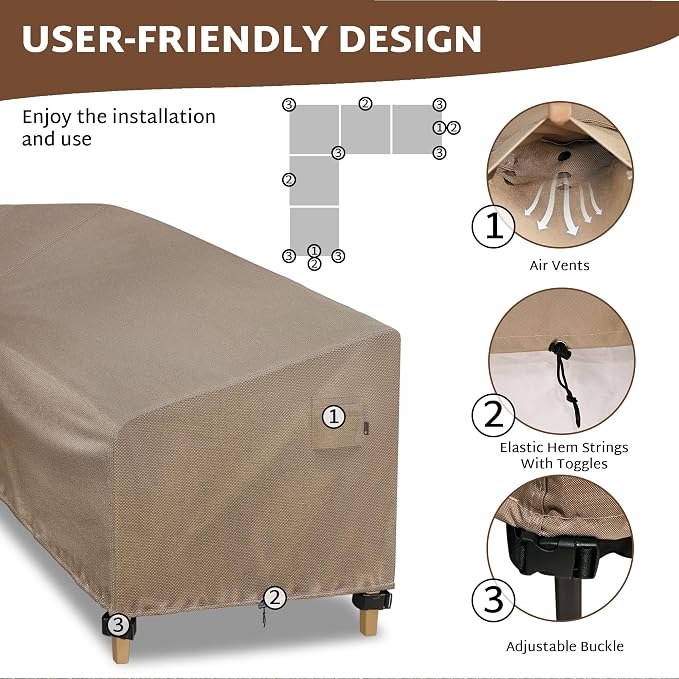 iBirdie Outdoor Patio Furniture Cover fit 104 x 83 inch, 103 x 80, 102 x 79 L-Shaped Sectional Sofa, Waterproof Weatherproof Heavy Duty 600D Garden Cover for Outside L Shape Couch, Brown