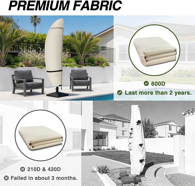 Porch Shield Patio Umbrella Cover - Outdoor Waterproof Garden Offset Banana Parasol Cover Fits Cantilever Offset Umbrella 12-14 Feet, Beige