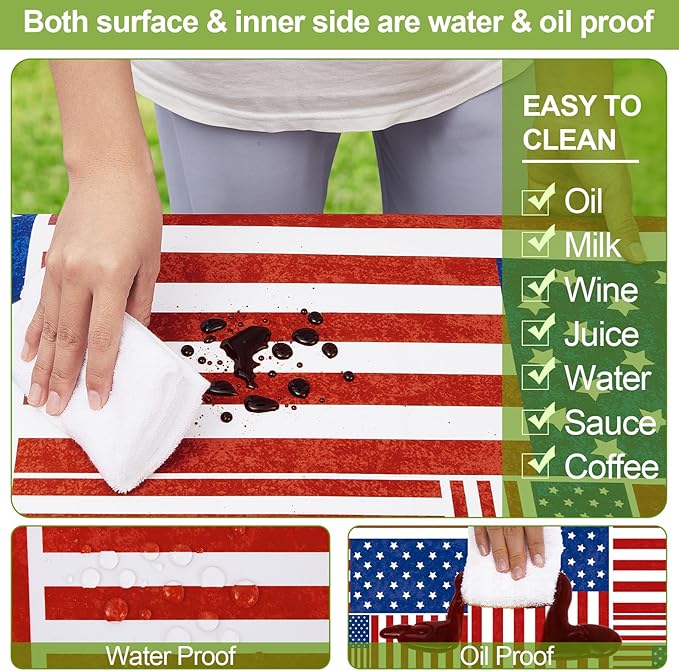 Picnic Table Cover with Bench Covers Camping Essentials Waterproof Windproof Camping Tablecloth with Drawstring Bag, Fitted Rectangle Tables and Seats, 96in, Red Blue White