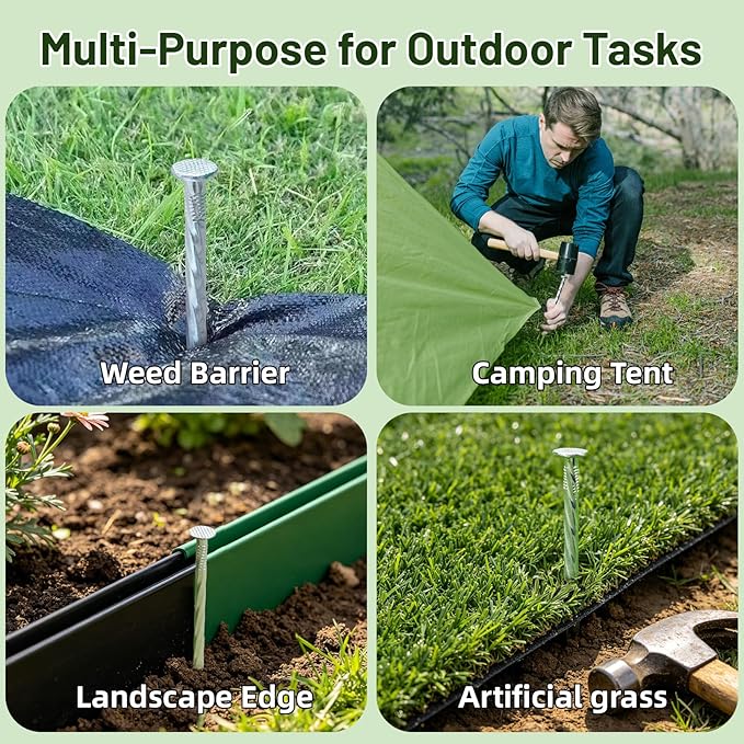 10 Inch Galvanized Landscape Stakes 32 Pack Heavy Duty Metal Spiral Anchoring Spikes Garden Nails for Paver Edging, Camping Tent, Weed Barrier, Artificial Turf, Carpentry and More